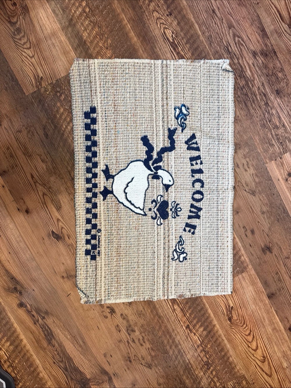 Goose Welcome Vintage 80's Mud Rug Woven Knot Rag Rug 22"x 33" - Picture 3 of 6